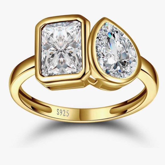 Jewelry - Gold Two-Stone Cubic Zirconia Open Ring - Women's Jewelry